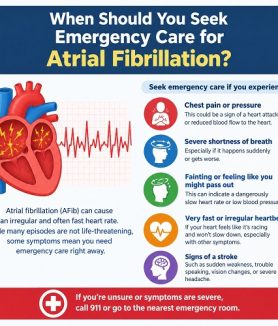 Patient experiencing atrial fibrillation symptoms while a healthcare professional monitors their heart rhythm in an emergency department.