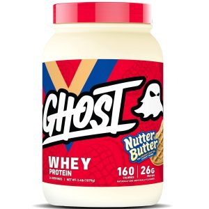 GHOST Whey Protein Powder, Nutter Butter - 2.4LB Tub, 26G of Protein - Peanut Butter Cookie Flavored Isolate, Concentrate & Hydrolyzed Whey Protein Blend